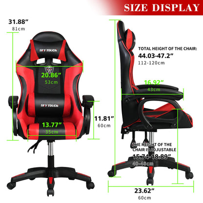 SKY-TOUCH Gaming Chair，Adjustable Computer Chair Pc Office Pu Leather High Back, Ergonomic design Lumbar Support,Comfortable Armrest Headrest，Black