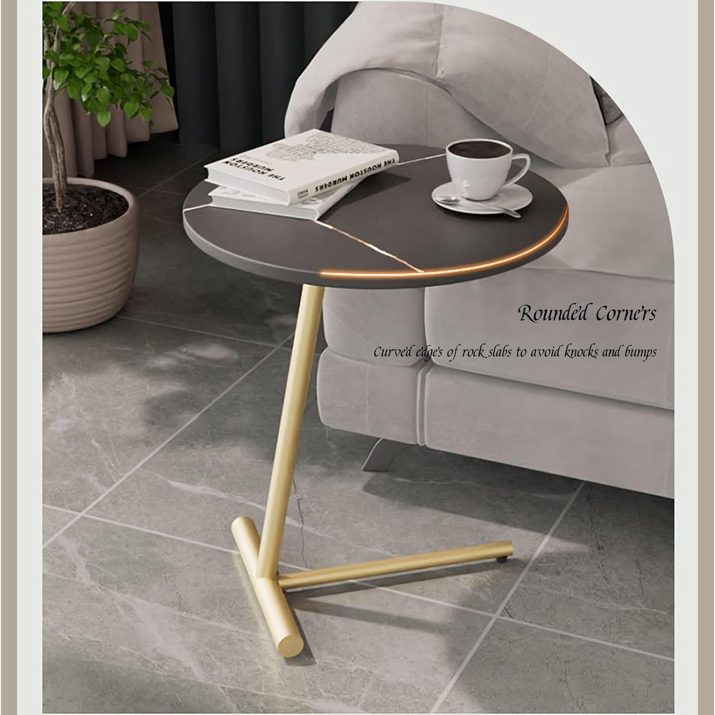 JOMILA Side Table Bedside Tables Coffee Tables Slate side table small coffee table marble living room sofa corner table creative balcony small round table side cabinet Tables (Round single leg)