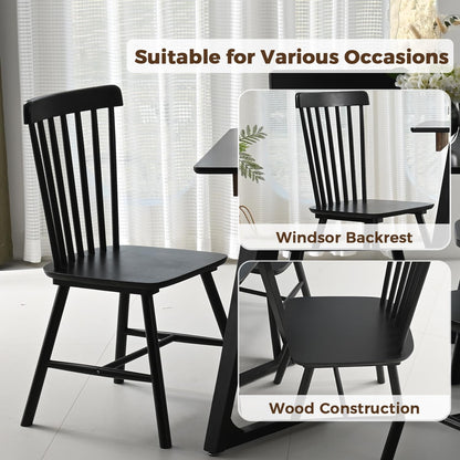 DELAVIN Solid Wood Dining Chairs Set of 4, Mid Century Modern Dining Room Chairs, Farmhouse Oak Kitchen Chairs, Easy Assembly, Black