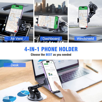 Miracase 【2023 New Generation】Car Phone Holder, Long Arm Phone Holder Car for Dashboard Windshield Air Vent【Heat-Resistant Strong Suction Cup】Car Mobile Holder Compatible with All Smartphones