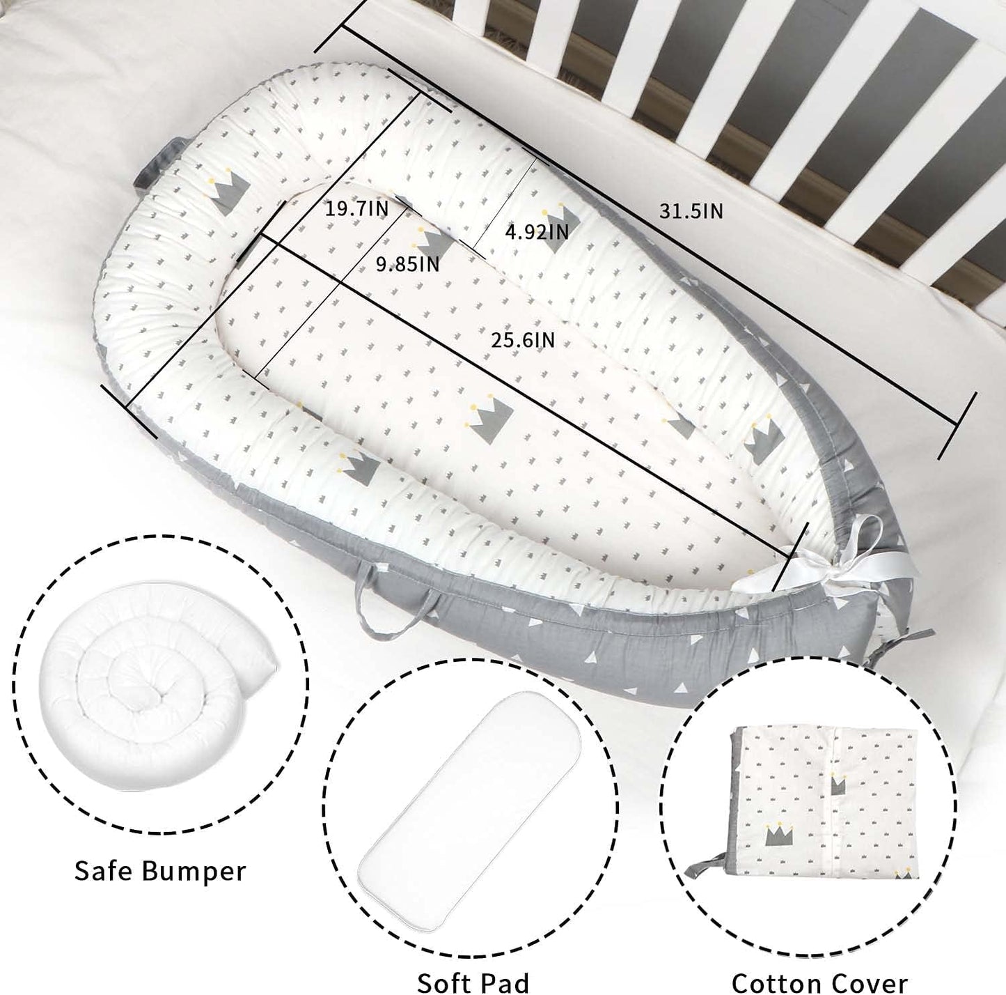 Beauenty Baby Lounger, Baby Nest for Sleeping, Ultra Soft and Breathable, Newborn Mattress for Crib & Bassinet, Baby Bionic Bed For Bedroom, Perfect for Traveling and Napping, Gift for Newborn (A)