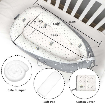 Beauenty Baby Lounger, Baby Nest for Sleeping, Ultra Soft and Breathable, Newborn Mattress for Crib & Bassinet, Baby Bionic Bed For Bedroom, Perfect for Traveling and Napping, Gift for Newborn (A)