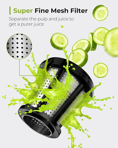 Jocuu Slow Masticating Juicer with Soft/Hard Modes Easy to Clean Quiet Motor & Reverse Function, Cold Press Juicer for Fruit & Vegetable, 90% Juice Yield, with Brush & Recipes (Gray)