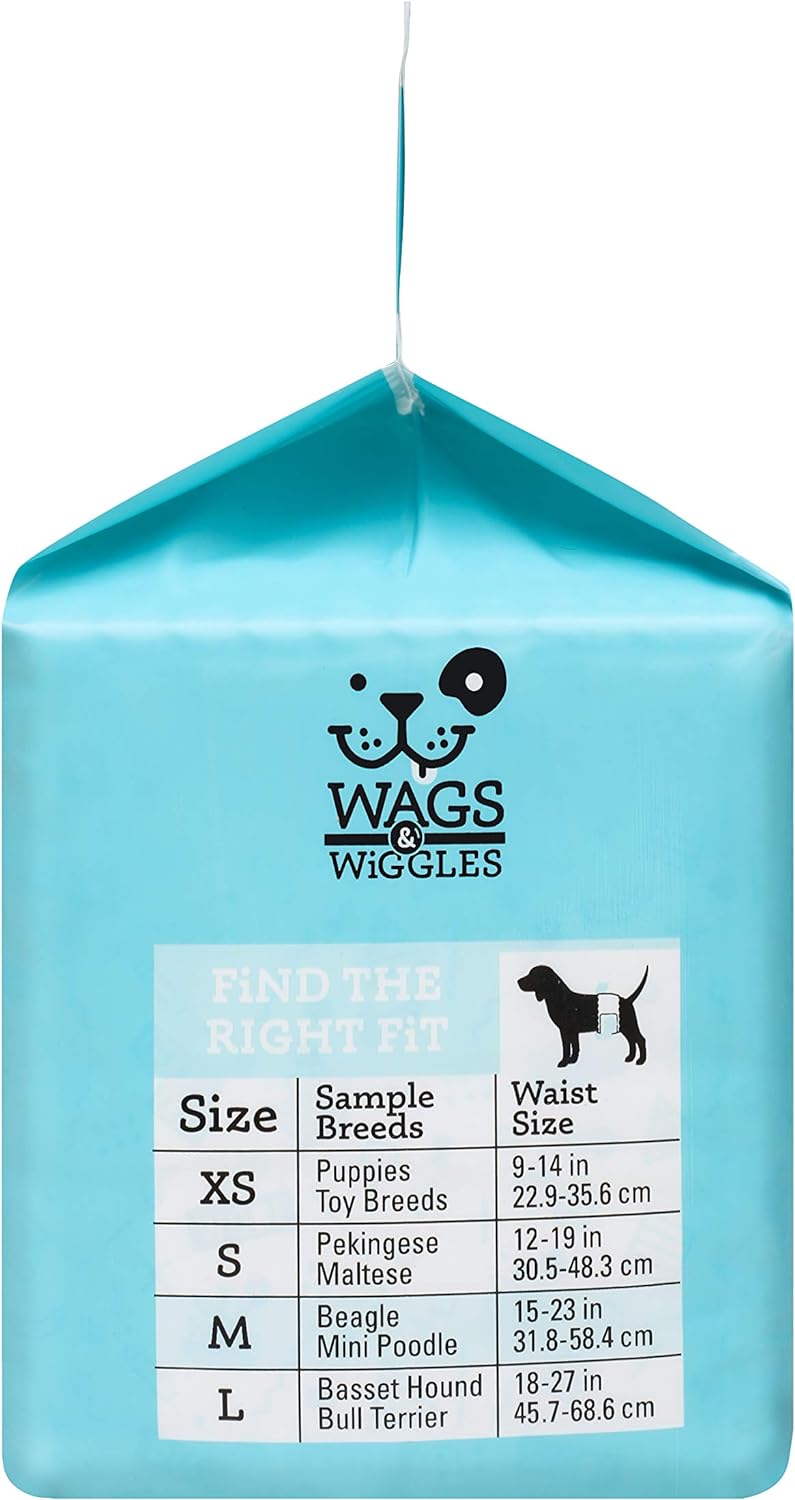 Wags & Wiggles Female Dog Diapers | Doggie Diapers for Female Dogs | Medium Dog Diapers, 16.5"-21" Waist - 12 Pack