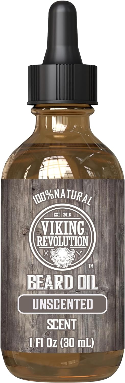 Viking Revolution Beard Oil Conditioner - All Natural Unscented Argan & Jojoba Oils - Softens, Smooths & Strengthens Beard Growth - Grooming Beard and Mustache Maintenance Treatment, 1 Pack