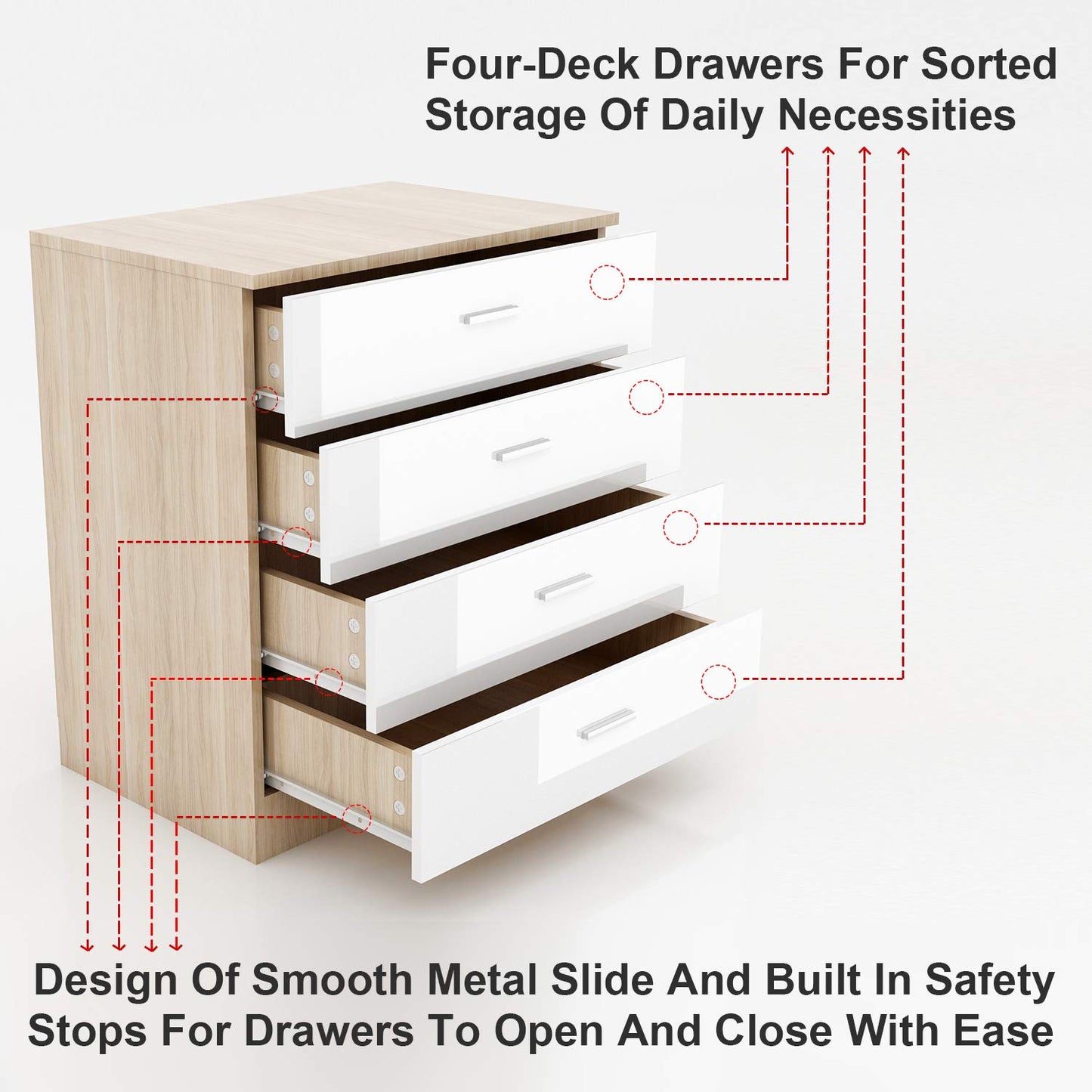 ZANOFIRA 600mm Bedroom Chest of Drawers with 4 White/Oak Storage Draws for Tower and Clothes Cabinet Organiser Ideas Units High Gloss Bedroom Furniture Set