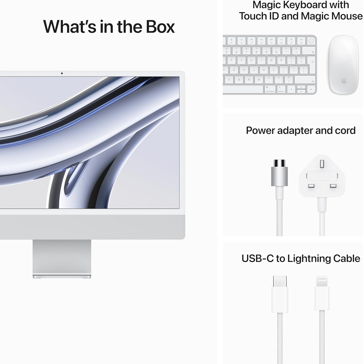 Apple 2023 iMac (24-inch, Apple M3 chip with 8‑core CPU and 10‑core GPU, 8GB Unified Memory, 512GB) - Silver; English - CaveHubs