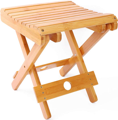 LUCKY-D Bamboo Folding Step Stool - 31cm Bamboo Shower Bench Stool Spa Bath Seat Chairs for Shower, Leg Shaving and Foot Rest