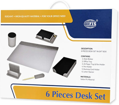 FIS Executive Desk Set Italian PU, Grey 6-Piece - FSDS181GY