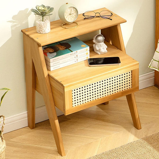 Hcosmy Modern Bamboo Nightstand, Night Stand with 1 Drawer, Elegant Bedside Table End Table Side Table Nightstand for Bedroom Living Room Storage