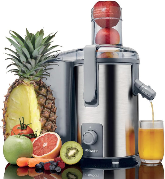 KENWOOD Juicer 700W Stainless Steel Juice Extractor with 75mm Wide Feed Tube, 2 Speed, Transparent Juice Jug, Pulp Container, Anti Drip for Home, Office, Restaurant &Cafeteria JEM51.000GS Grey/Silver