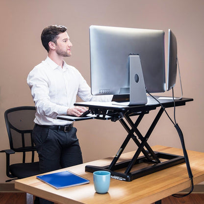 Flexispot Stand Up Desk Converter 28 Standing Desk Riser With Deep Keyboard Tray For Laptop 28", Black, M7B, M7B-Sba