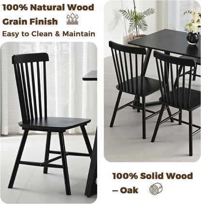 DELAVIN Solid Wood Dining Chairs Set of 4, Mid Century Modern Dining Room Chairs, Farmhouse Oak Kitchen Chairs, Easy Assembly, Black