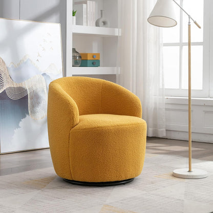 SPOFLYINN Teddy Fabric Accent Chair Armrest Accent Single Lazy Chair Comfy Leisure Chairs with Black Powder Coating Metal Ring Swivel Accent Armchair Barrel Chair for Living Room Yellow One Size