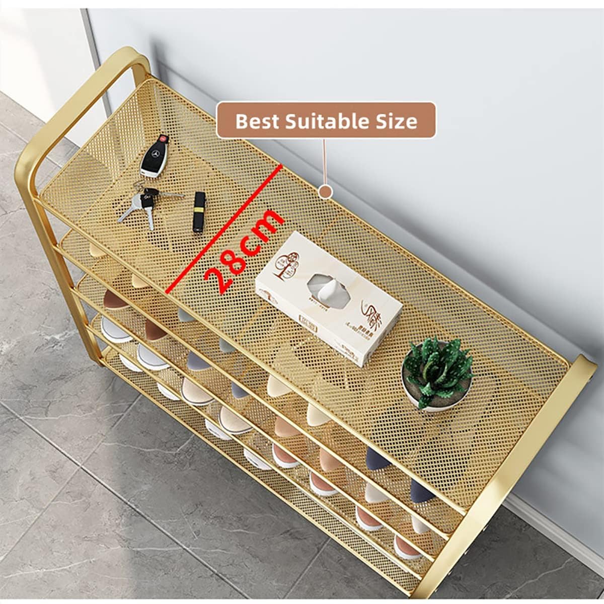 Golden Shoe Rack, Metal Shoes Stand, Shoe Cabinet, Free Standing Rake, Entryway Shoe Organizer Shelf, Multi-Function Storage Organizer, Boots Storage Shelf for Home, House, Office Furniture (Gold)