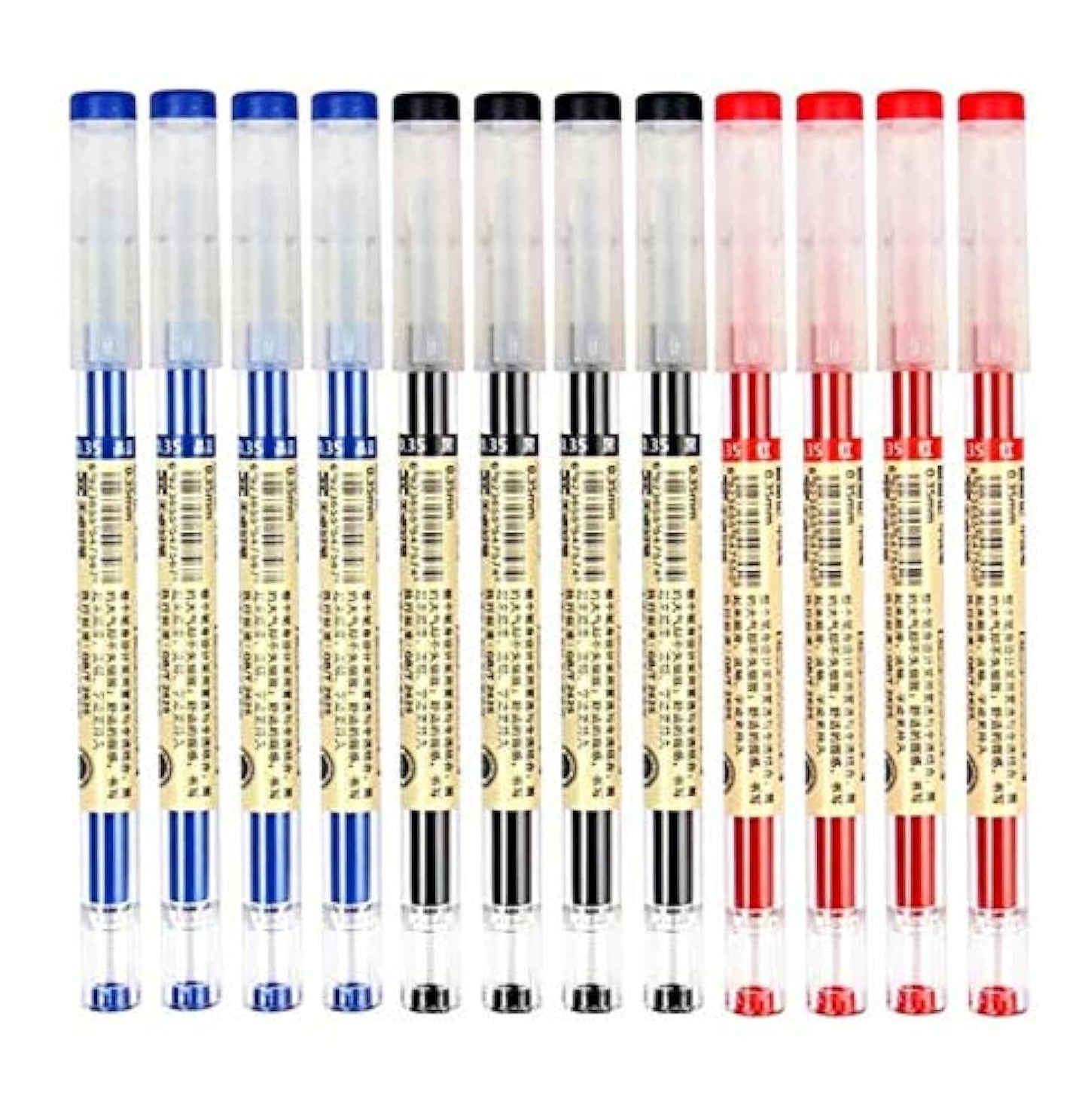 Rolling Ball Pens Ballpoint Pen Quick-Drying Ink 0.37 mm Extra Fine Point Liquid Ink Rollerball Pens Gel Ink Pen Japanese Style for Office School Stationery Supply 12 Pieces (4 Black 4Blue 4Re)