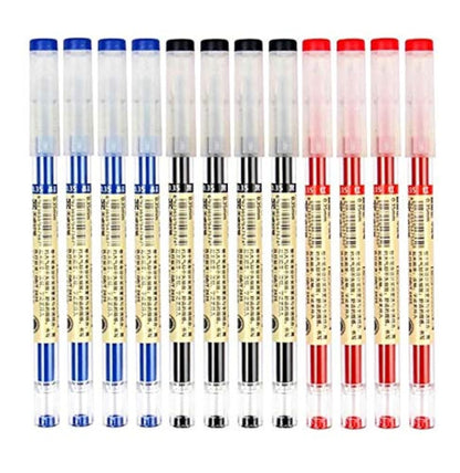 Rolling Ball Pens Ballpoint Pen Quick-Drying Ink 0.37 mm Extra Fine Point Liquid Ink Rollerball Pens Gel Ink Pen Japanese Style for Office School Stationery Supply 12 Pieces (4 Black 4Blue 4Re)