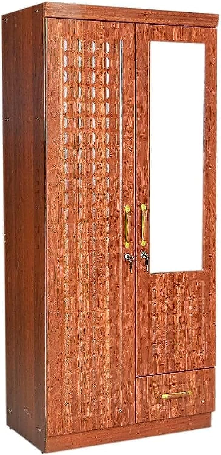 Furniture4Us 2 Door Wooden Wardrobe,Cabinet,Cupboard Of Engineered Wood With One drawer Drawer Perfect Modern Stylish Heavy Duty Color Cherry