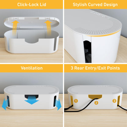 D-Line Cable Tidy Box, Hide and Conceal Extension Blocks and Electrical Cables, Fully Safety d Cable Management Solution, Made from Robust Electrically-Safe ABS Material - Small, Black