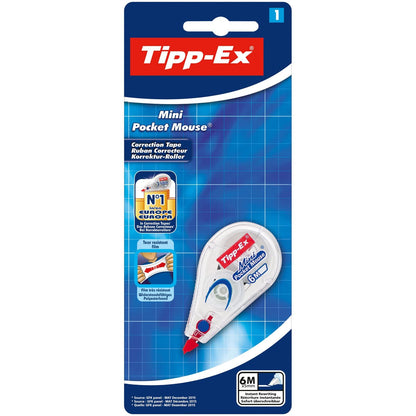 Tipp-Ex Bic Pocket Mini Pocket-Mouse Correction Tapes, With 6M-Long of Extra Tear-Resistant Plastic Tape, Pack of 2, White