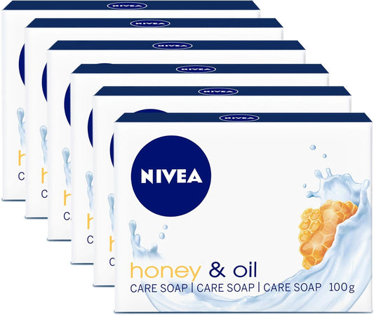 Nivea Soap Bar Hand Wash, Honey & Oil Jojoba Oil Honey Scent, 6X100G