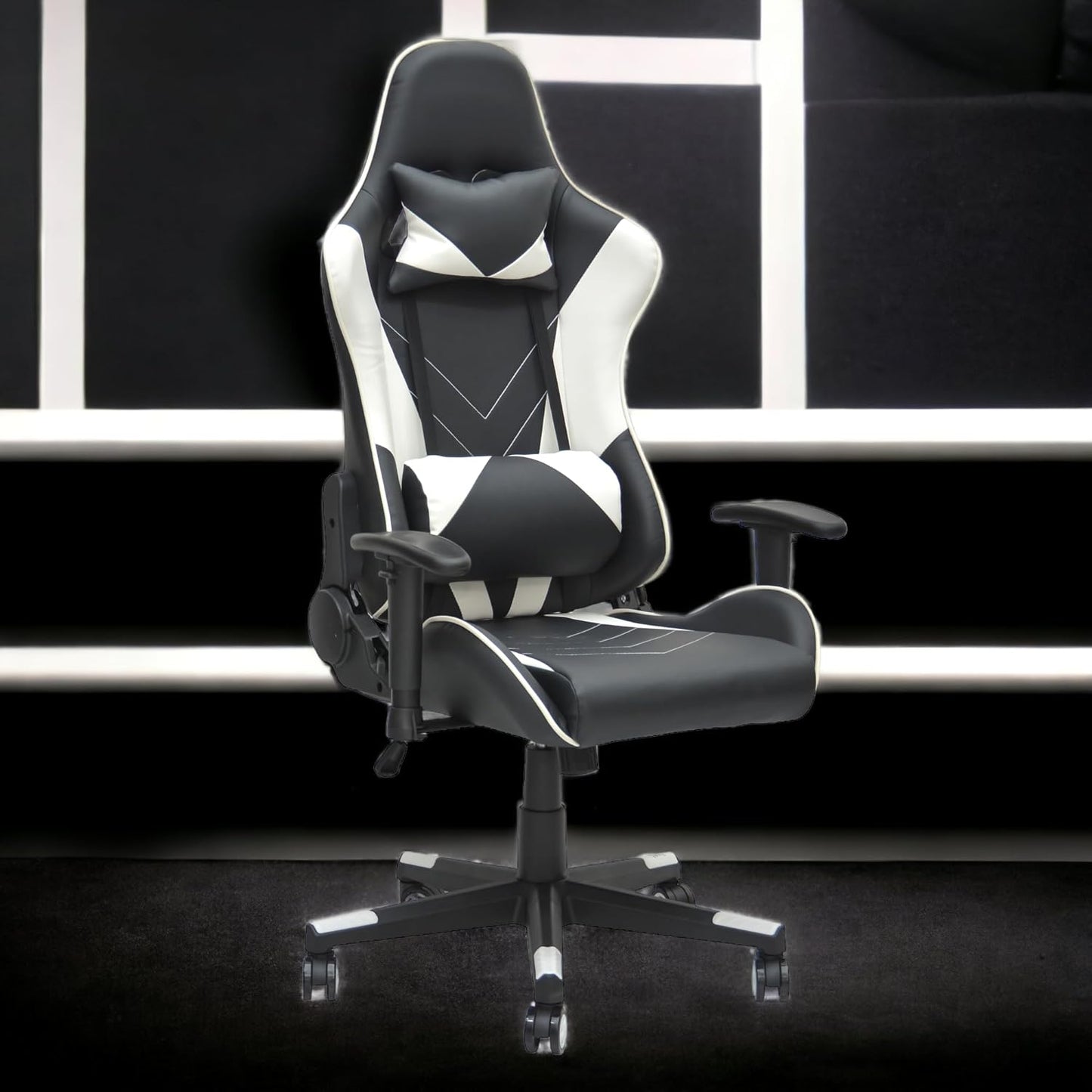 Multi Home Furniture Modern design Best Executive gaming chair MH-1006-Black White for Video Gaming Chair for Pc with fully reclining back and head rest and soft leather (Black White)