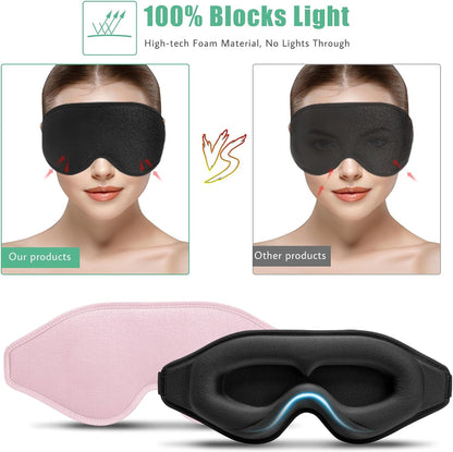 Sleep Mask for Men & Women, Sleep Eye Mask, 3D Eye Mask for Sleeping with Adjustable Strap, BeeVines Night Sleep Blindfold, Blackout Eye Covers for False Eyelash Extensions Yoga Travel (Black & Pink)