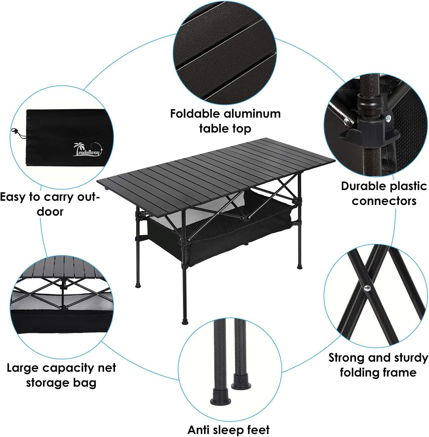 Jorunb Large Foldable Table,Portable Camping Table,Picnic Table,Backpacking Table with Storage Waterproof Pocket,for Outdoor BBQ,Cookout,Picnic,Beach 95 * 55 * 50cm