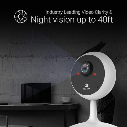 EZVIZ C1C-B WiFi Security Camera, Indoor Camera, 1080p Home Monitor Camera with 12m Night Vision, Version E0-1E2WF Two Way Talk, Wide Angle Lens, Sounds Alert, Sleep Mode.