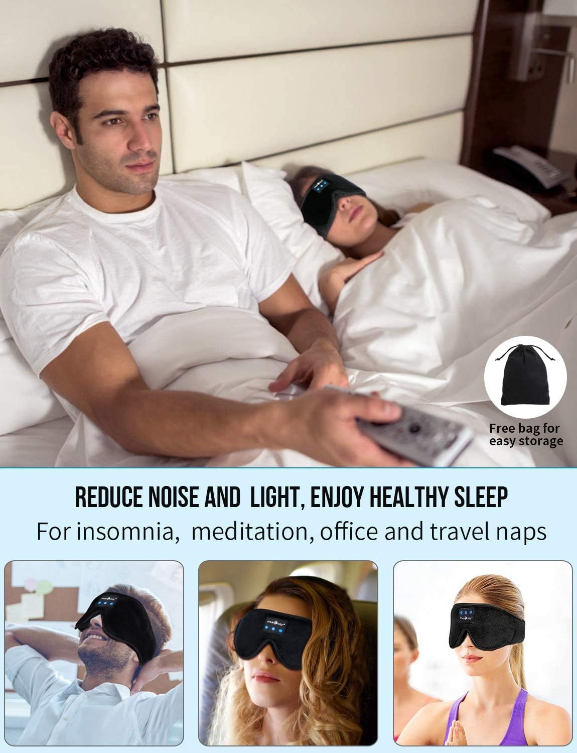 MUSICOZY Sleep Headphones Bluetooth Sleep Mask 3D Wireless Music Sleeping Headphones Headband Eye Mask Sleep Earbuds for Side Sleepers Mom Men Women with Speakers Cool Tech Gadgets Gifts