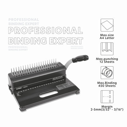 Maxi CBM12 Comp Binding Machine, Punching Capacity 12 Sheets 80Gsm,Black