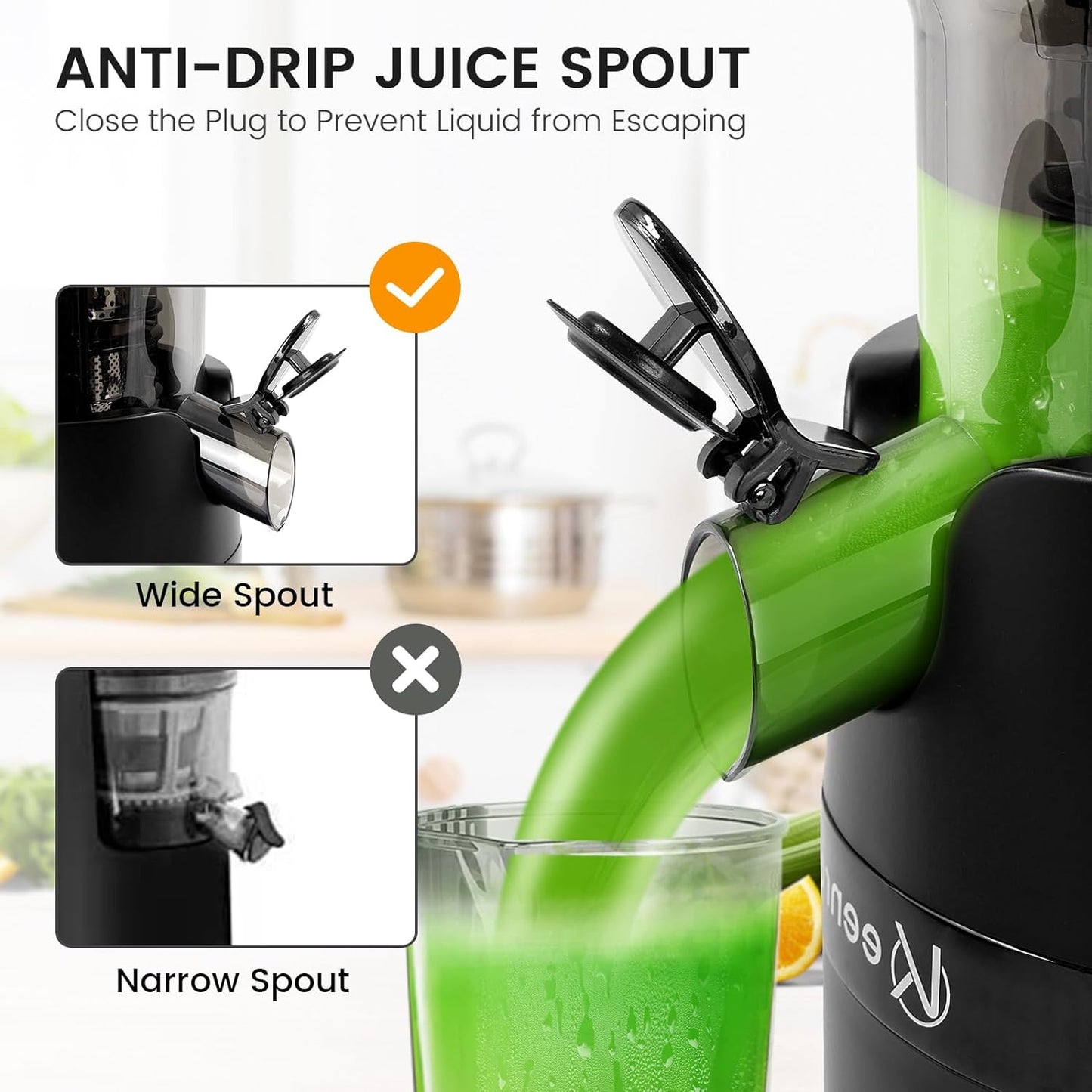 Keenray Juicer Machine, Masticating Slow Juicer for Whole Fruits, Cold Press Juicer with Wide Mouth 80mm Feeding Chute, Reverse Function Quiet Motor Fresh Healthy Juice Extractor (Black)