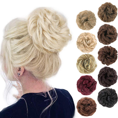 MORICA 1PCS Messy Hair Bun Hair Scrunchies Extension Curly Wavy Messy Synthetic Chignon for Women (12AH613(Light Golden Brown & Lightest Blonde))