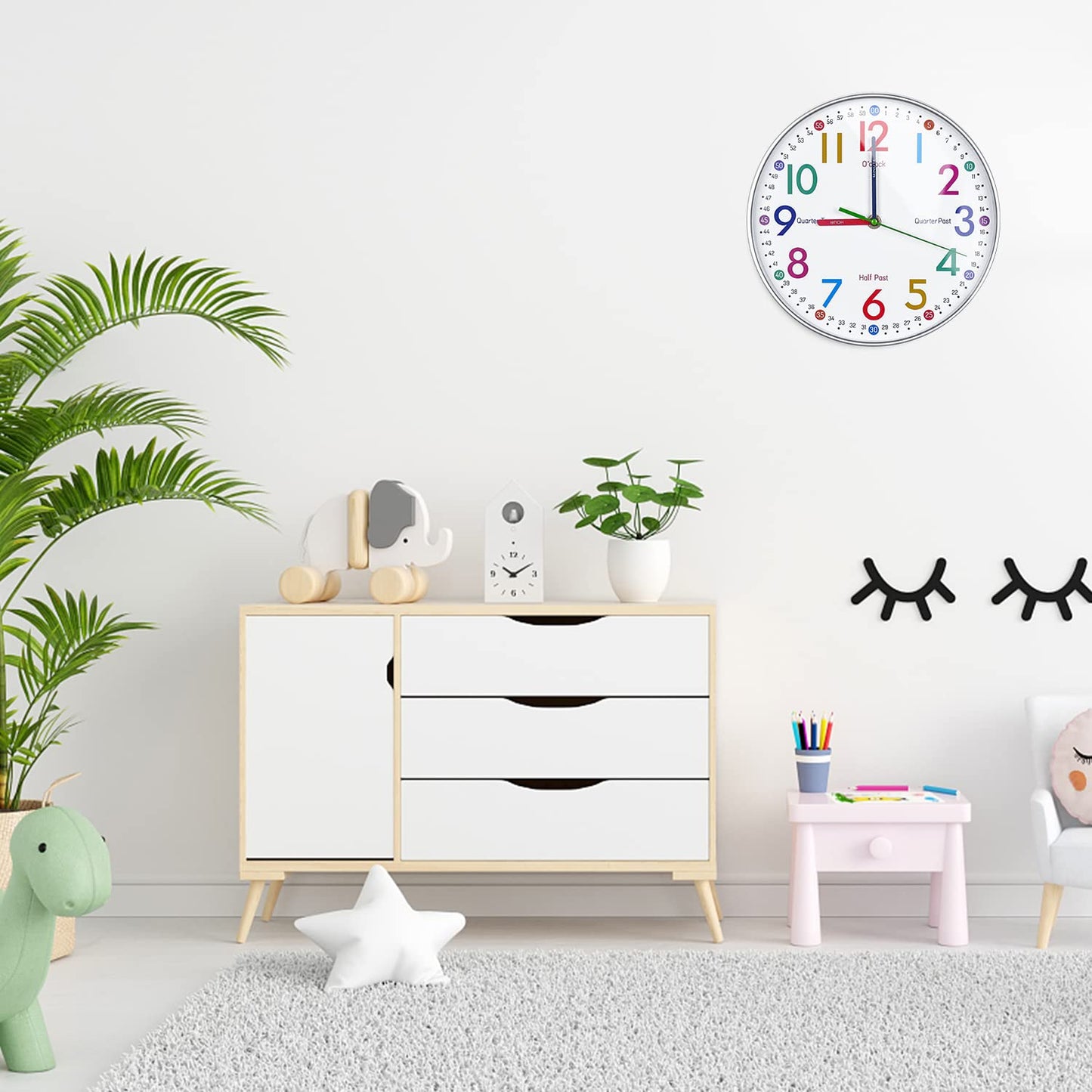 Telling Time Teaching Clock - Learning Clock for Kids - Kids Wall Clocks for Bedrooms - Kids Wall Clock- Silent Analog Kids Clock for Teaching Time,for School Classrooms Playrooms and Kids Bedrooms