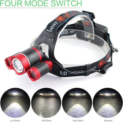 GAHELI Headlamps， 3 Led Headlamp Headlight Light Lantern Head Lamp Flashlight Zoomable Rechargeable 18650 Battery Hunting Fishing Lighting