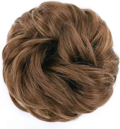 MORICA 1PCS Messy Hair Bun Hair Scrunchies Extension Curly Wavy Messy Synthetic Chignon for Women (12AH613(Light Golden Brown & Lightest Blonde))