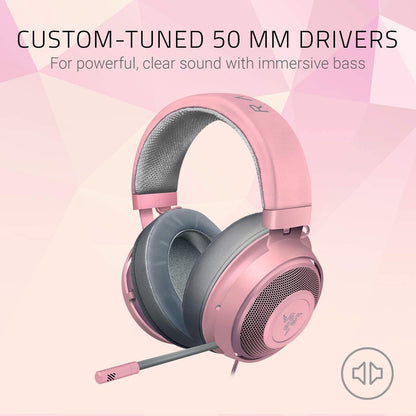 Razer Kraken Quartz Edition - Gaming Headphones for PC, PS4, Xbox One and Switch with 50 mm Drivers and Cooling Gel-Infused Cushions - Pink