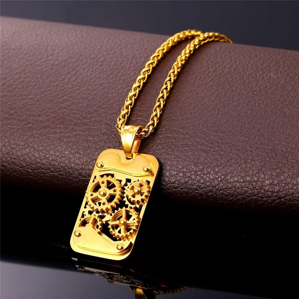 U7 Men Steampunk Jewelry Stainless Steel Rope Chain Cool Gear Pendant Necklace, 22/24/26 Inch Length, With Gift Box