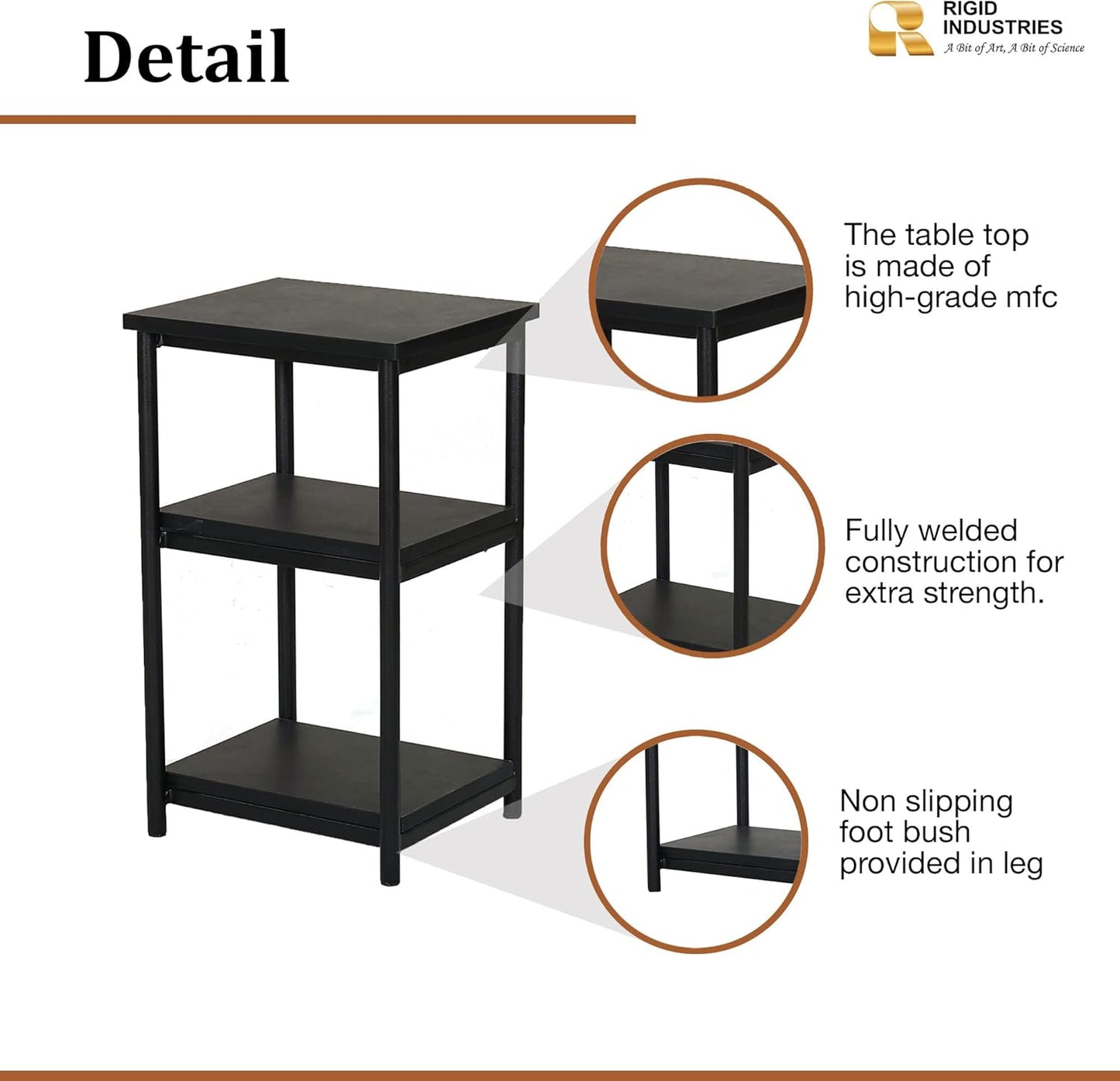 RIGID Metal Bedside Table | Cabinet Nightstand with Storage Shelf for Living Room Bedroom