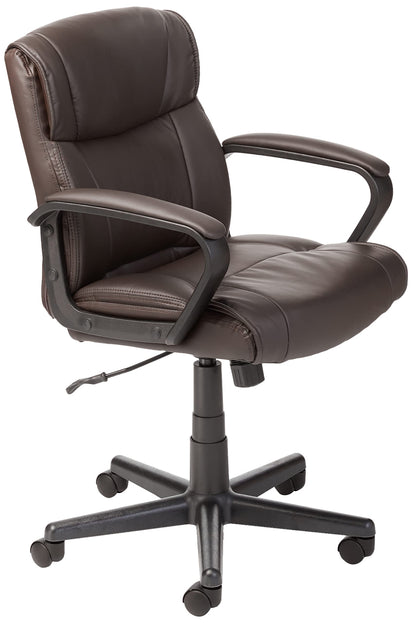 Amazon Basics Padded Office Desk Chair with Armrests, Adjustable Height/Tilt, 360-Degree Swivel, 275Lb Capacity - Dark Brown