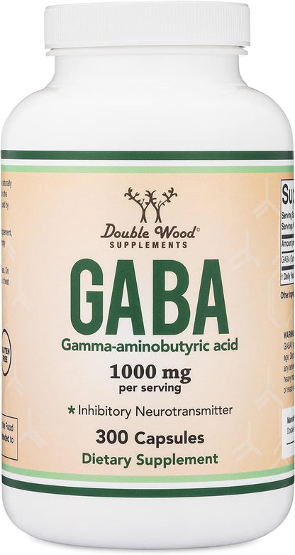 GABA Supplement (300 Capsules, 1,000mg per Serving) Promotes Calm, Relaxation, and Sleep (Made in The USA, Vegan Safe, Gluten Free, Non-GMO) by Double Wood Supplements