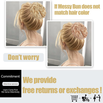 MORICA 1PCS Messy Hair Bun Hair Scrunchies Extension Curly Wavy Messy Synthetic Chignon for Women (12AH613(Light Golden Brown & Lightest Blonde))