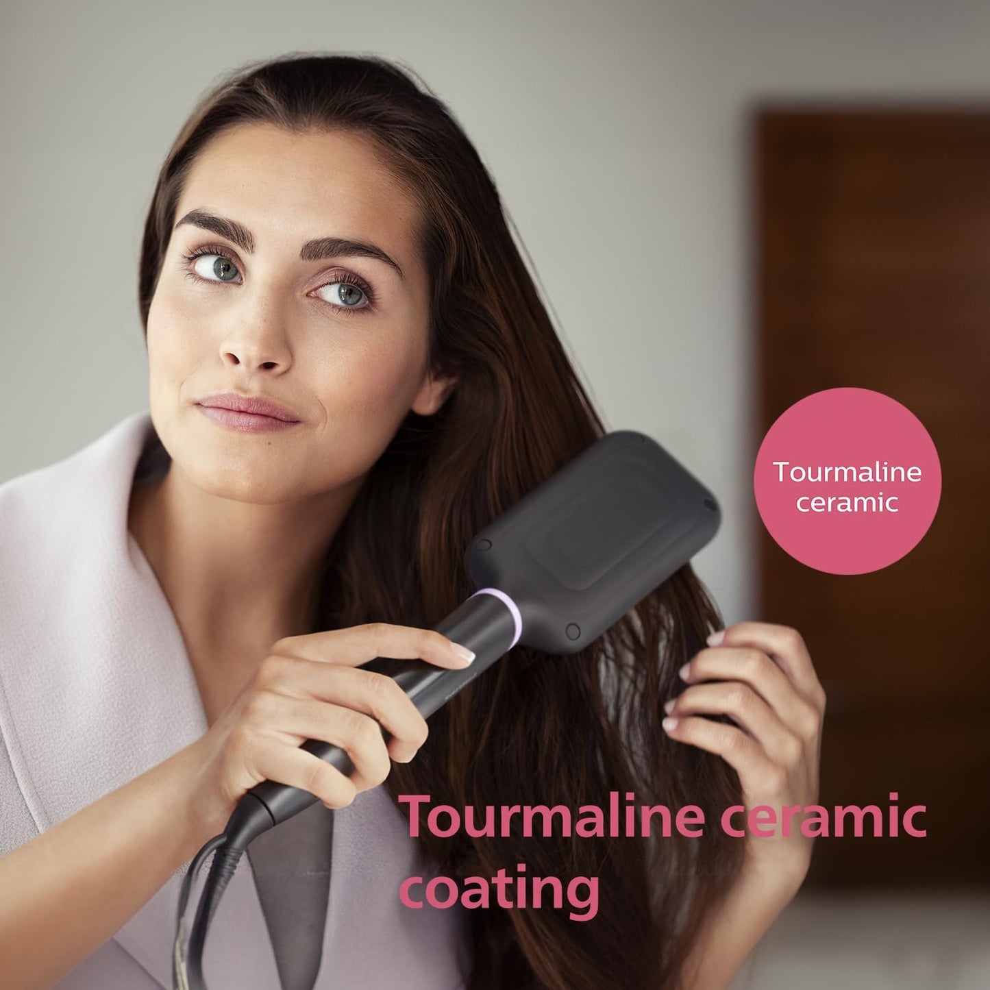 Philips StyleCare Essential | Heated Straightening Brush | Tourmaline Ceramic Coating | 2 Temperature Settings | Hair Straightener | ThermoProtect Technology | 2 Years Warranty | BHH880/03