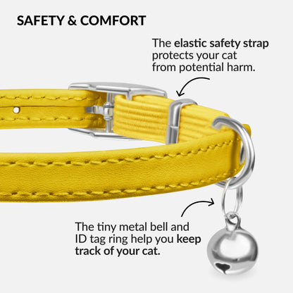 CollarDirect Leather Cat Collar with Elastic Safety Strap and Bell for Boy, Girl, Kitten (Neck Fit 9"-11", White)