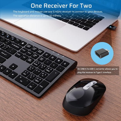 Wireless Keyboard Mouse Combo, Stylish Slim Rechargeable Keyboard and Mice 2.4G 109 Keys Full-Size Quiet Rechargeable Keyboard Mouse Set for Windows Computer Laptop BLACK