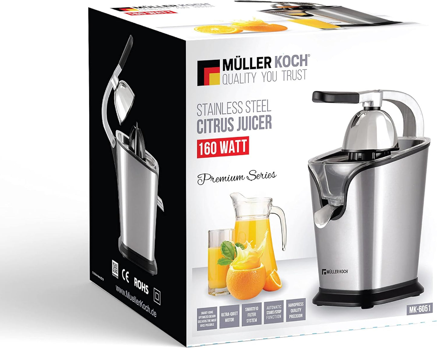 Muller Koch MK-6051 Citrus Juicer (160W, Stainless Steel, Quiet Motor)