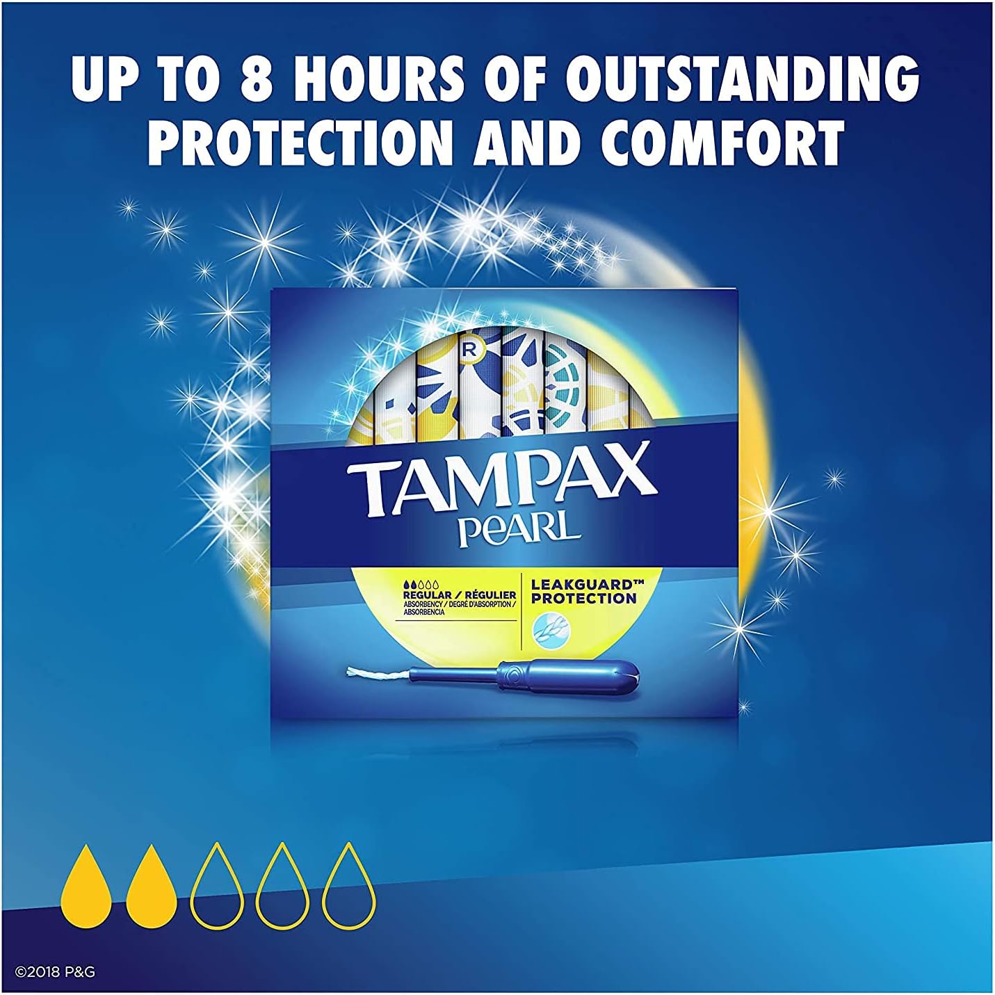 Tampax Pearl Regular Absorbency Unscented Tampons, Leakguard protection 96 Count, Pack of 1