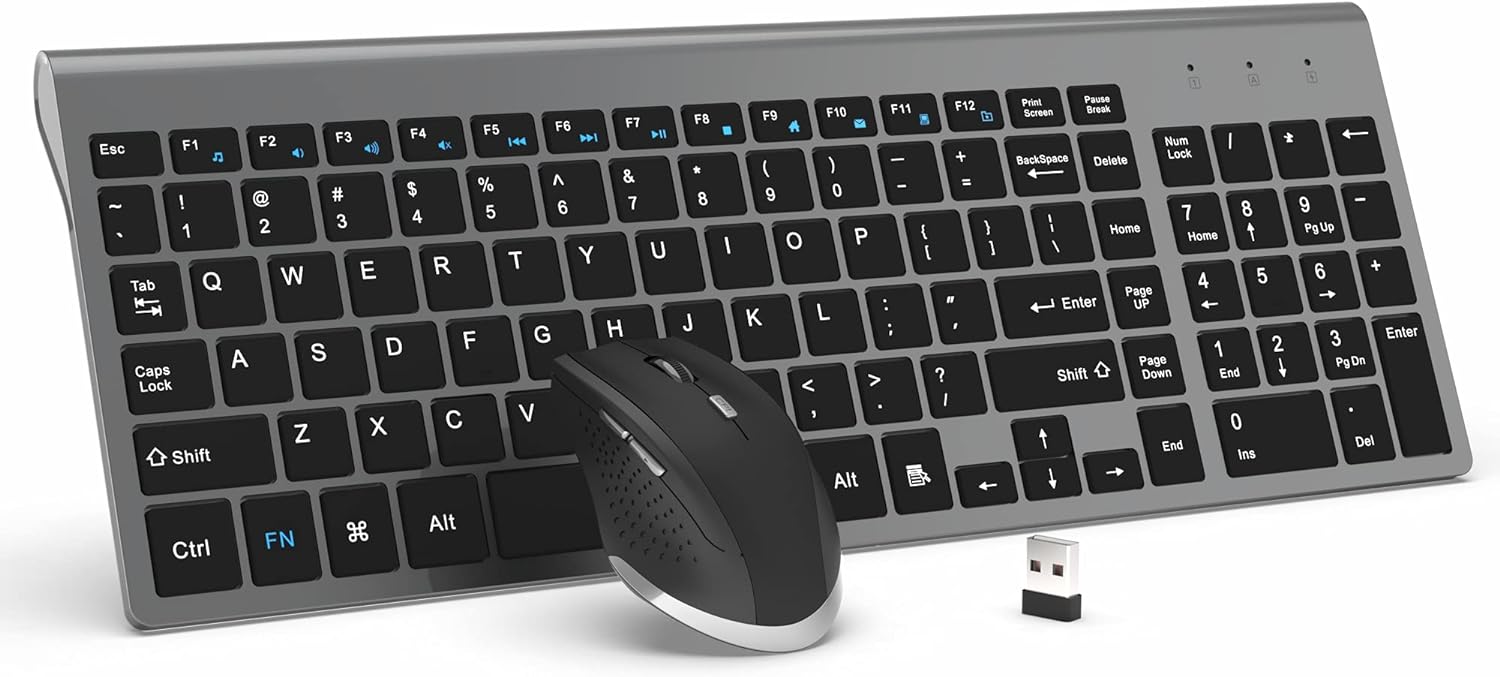 Wireless Keyboard and Mouse Combo Slim Wireless Keyboard with Numpad and Ergonomic 1600 DPI Mouse for Mac Windows - CaveHubs