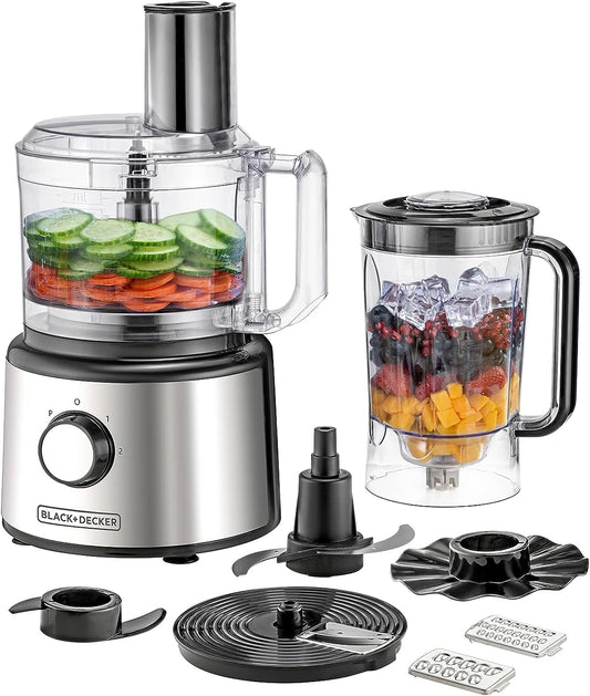 BLACK+DECKER Multifunction Food Processor 750W 2L Gross/1.5L Capacity 25 Functions 2.3L Gross/1.5L Blender Jar 2 Speed/Control For chopping/shredding/slicing/kneading/whisking/blending FX760SB-B5