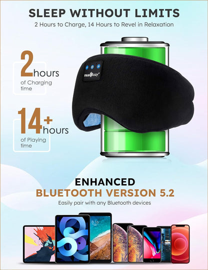 MUSICOZY Sleep Headphones Bluetooth 5.2 Headband Sleeping Eye Mask for Mom Women Men Wireless Music Earbuds Earphones for Side Sleepers Built-in HD Speakers Cool Gadgets Unique Gifts